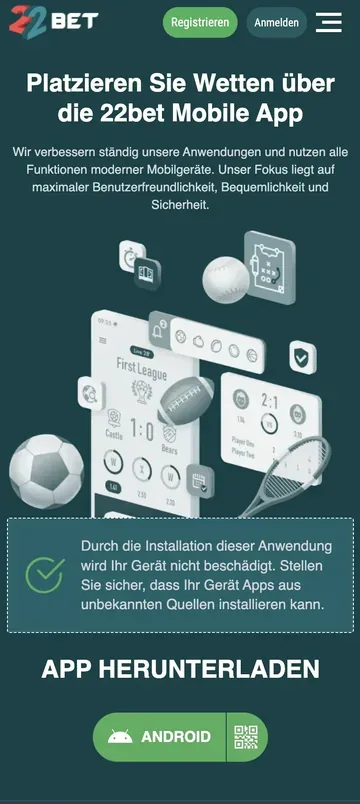 22Bet App auf dem Smartphone